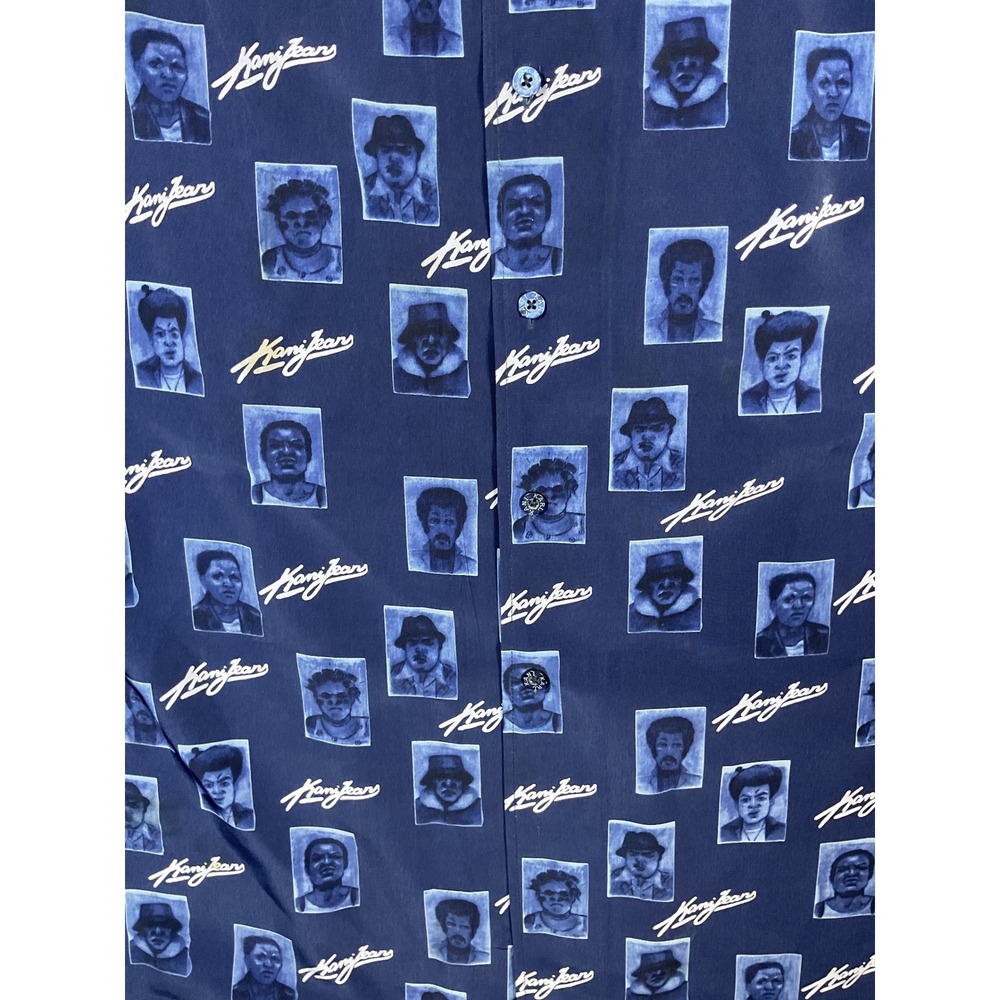 Kani Jeans Mens Short Sleeve Button Up Shirt All Over Print Portraits Size L - Picture 2 of 4